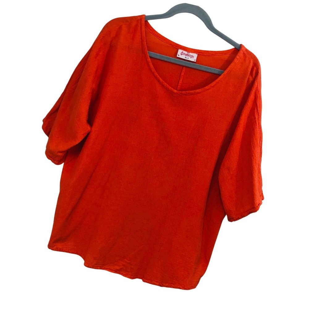 CottonWays 3 Tunic Top Boho Lagenlook Earthy Gauze Boxy Relaxed Orange Womens 2X